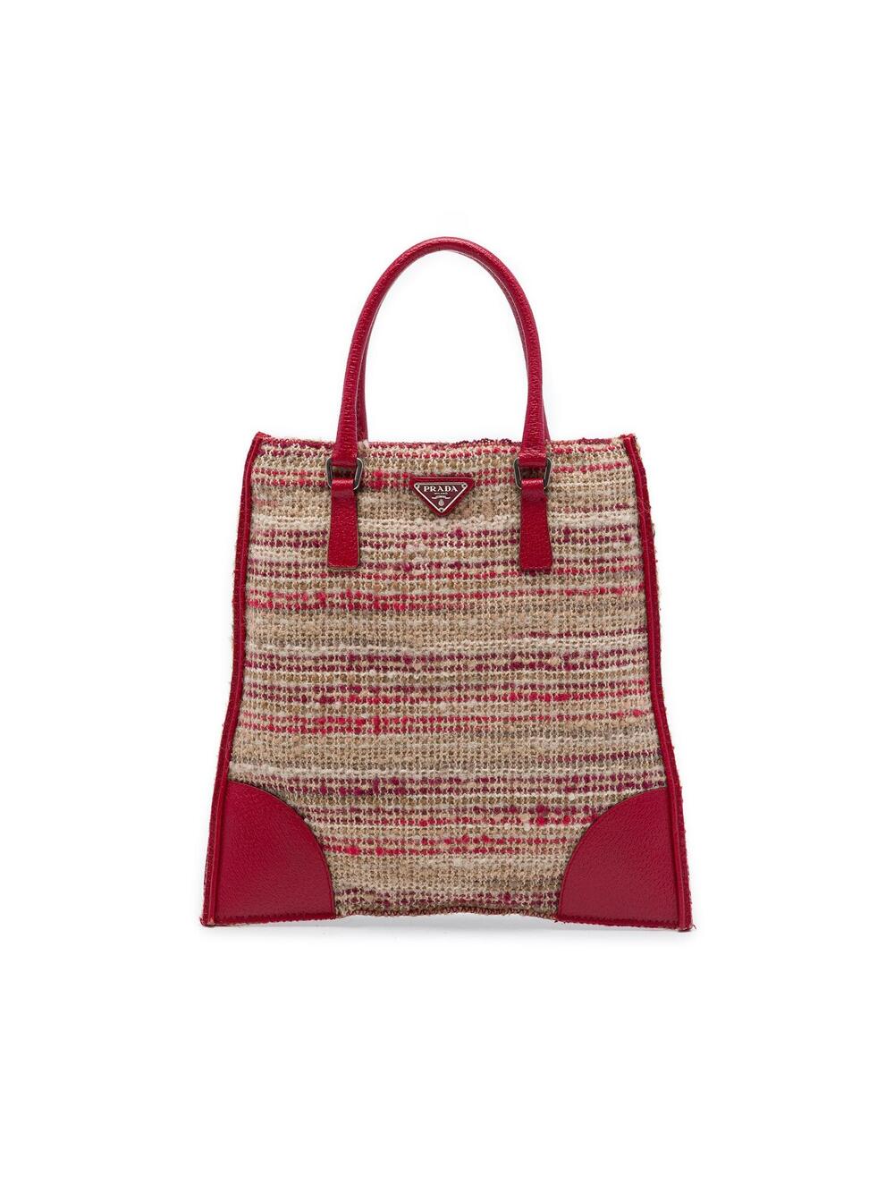 Prada Vitello Trimmed Tweed Flat Tote #374181P53B